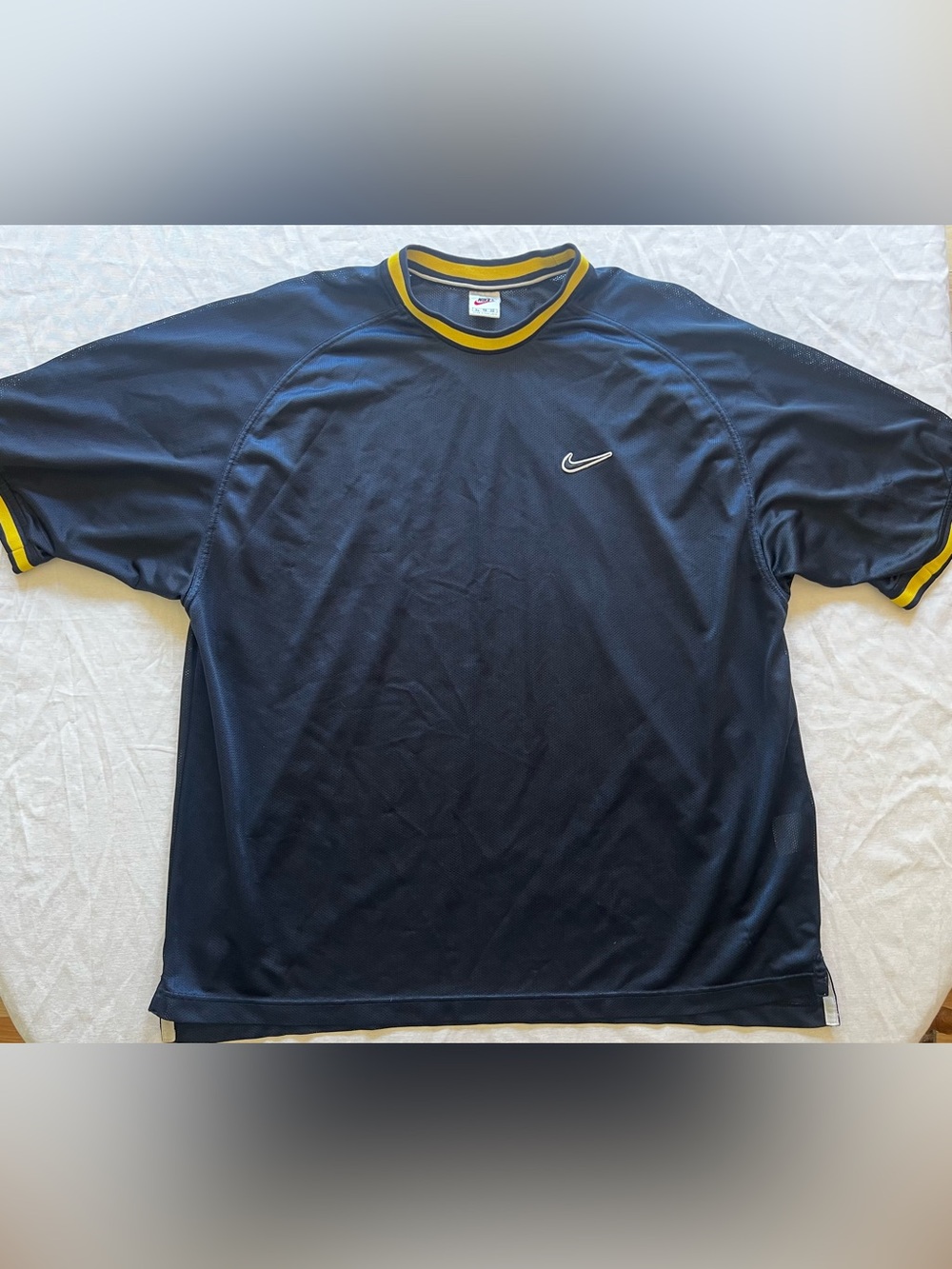 vintage 90s nike mesh ringer tee navy + gold unisex oversized xl y2k streetwear